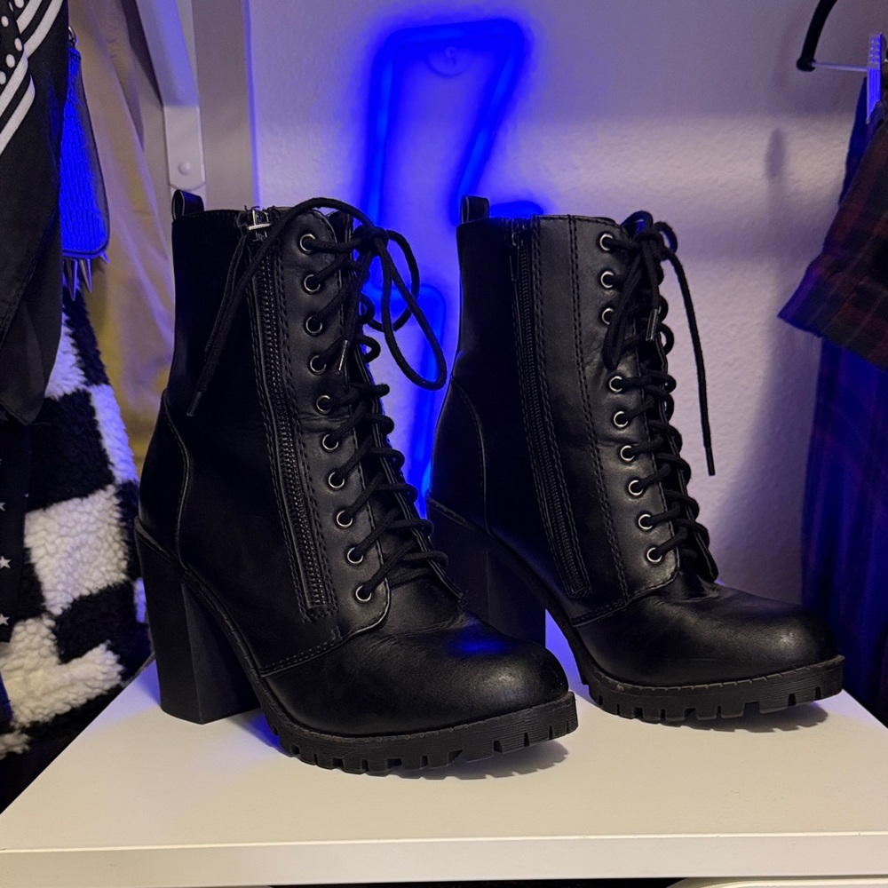 Black Lace-Up Ankle Boots
